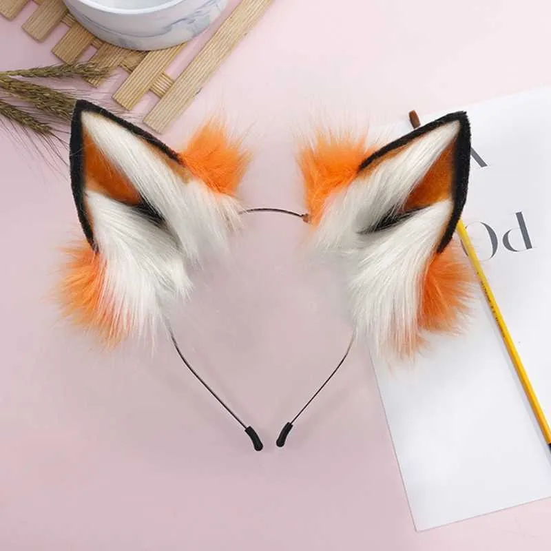 Handmade Adjustable Furry Wolf Ears Headband Simulation Fluffy Plush Animal Hair Hoop Kawaii Anime Cosplay Headpiece X0722