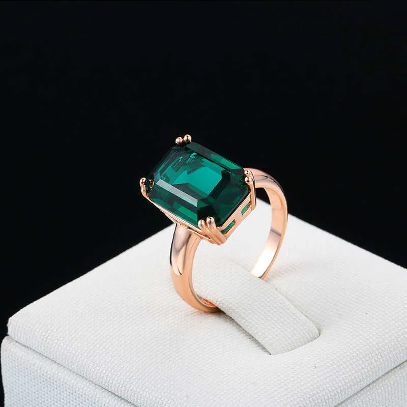 천연 에메랄드 반지 지르콘 다이아몬드 반지 여성 약혼 결혼 반지 녹색 보석 반지 14K 로즈 골드 파인 쥬얼리 2685
