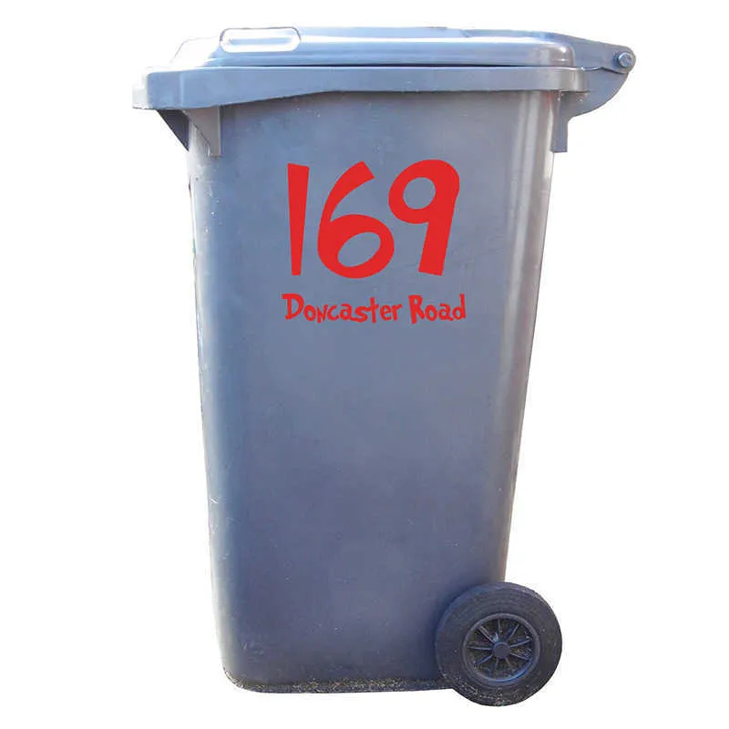 3Pcs Wheelie Bin Numbers Custom House number and street name Sticker Decal Trash Can Rubbish Bin Garbage wheelie bin Sticker (1)