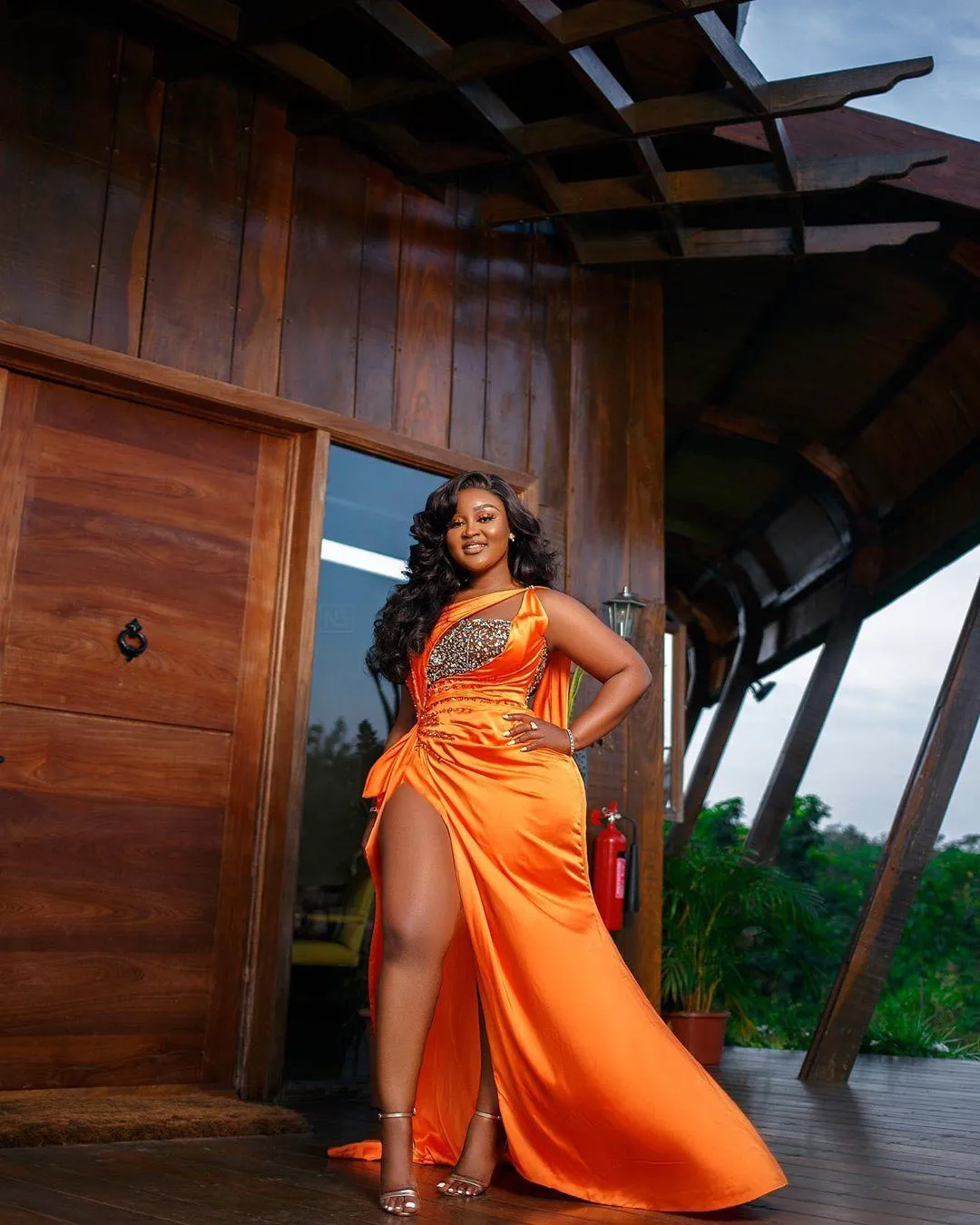 Sexy Arabic Aso Ebi Orange Beaded Crystals Evening Dresses High Split Prom Dress One Shoulder Plus Size Formal Party Second Recept321l
