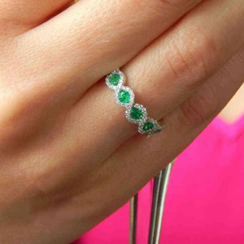 Prosty pojedynczy wiersz Zielony Cyrkon Kryształowy Pierścień Dla Kobiet Party Zaręczyny Pierścionki Obrączki Ręcznie Akcesoria Biżuteria Rozmiar 6-10 G1125