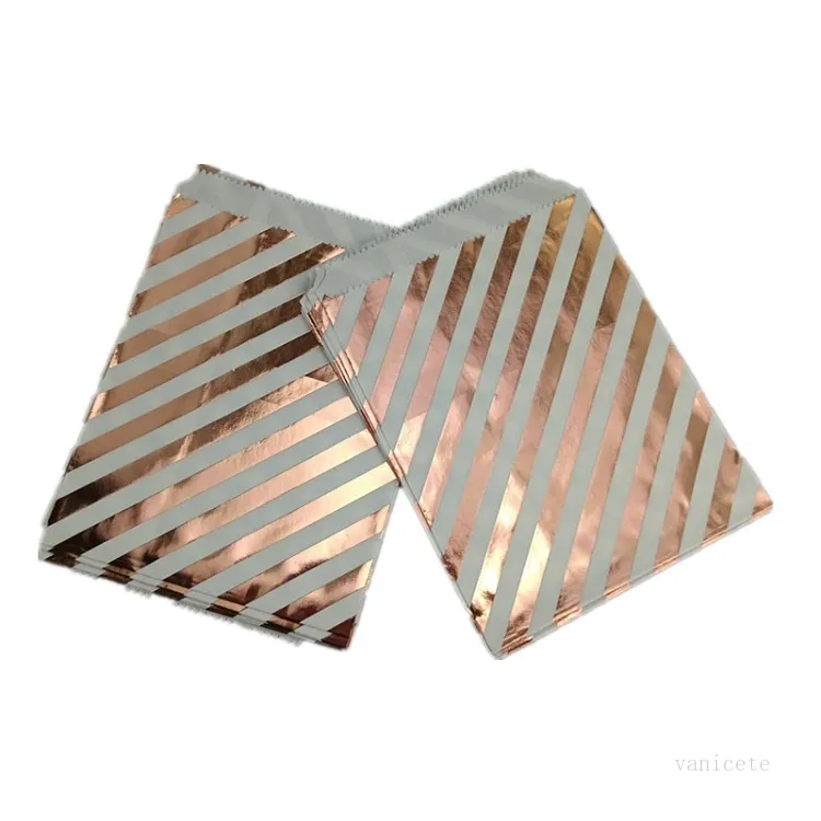 Envoltura de regalo 100 unids / lote 13 * 18 Bolsas de papel Kraft Papel de aluminio Oro rosa Colorido Naranja Teal Negro Rosa Lunares Rayas Chevron Bolsa de caramelo T2I52238