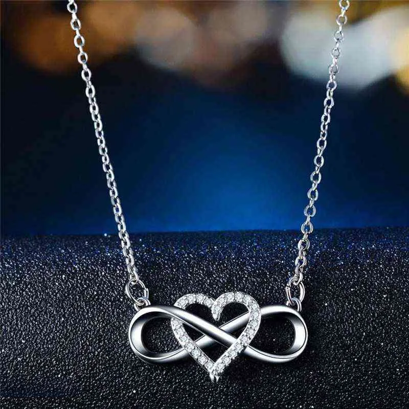 Mode Romantische Rose Gold Silber Farbe Unendliche Liebe Halskette Klassische Unendlichkeit Symbol Liebe Herz CZ Halskette G1206