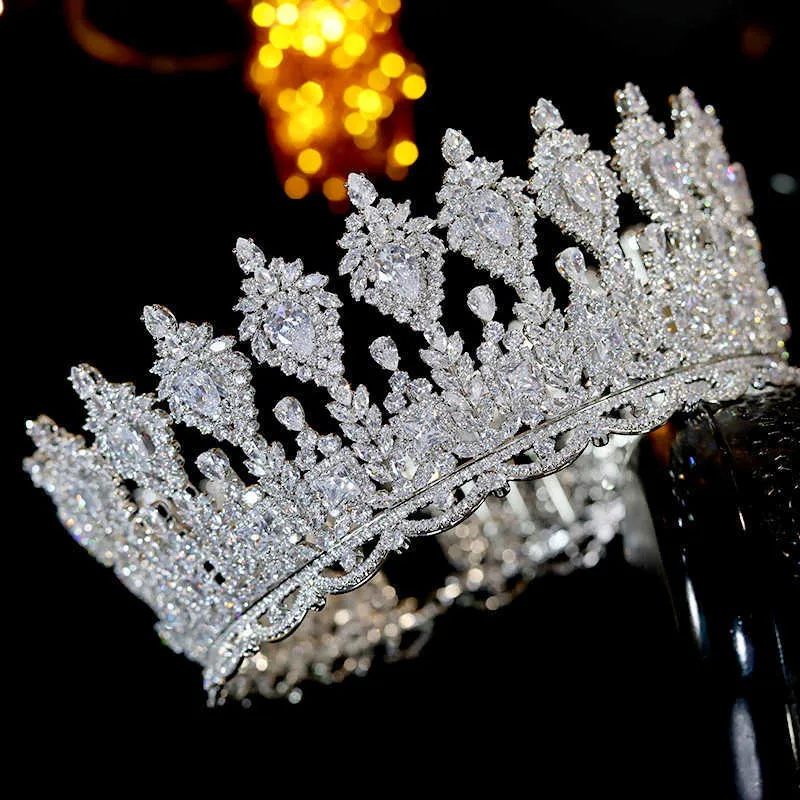 Asnora Luxury Bridal Hair Accessoarer Ladies Wedding Tiaras and Crowns Stage Awards Round Queen Retro Men's A00901 210616