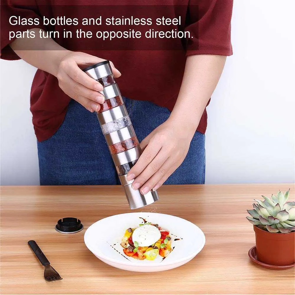 Multi-layers Pepper Mill Shaker Salt and Peper Grinder Stainless Steel Manual BBQ Tools Kitchen Cooking Gadgets 210611