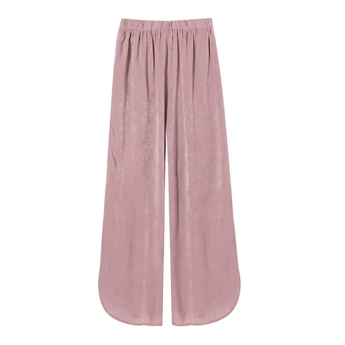 Mode le pantalon large rose brillant femmes pantalon taille haute élastique femme plage d'été palazzo lâche 210430