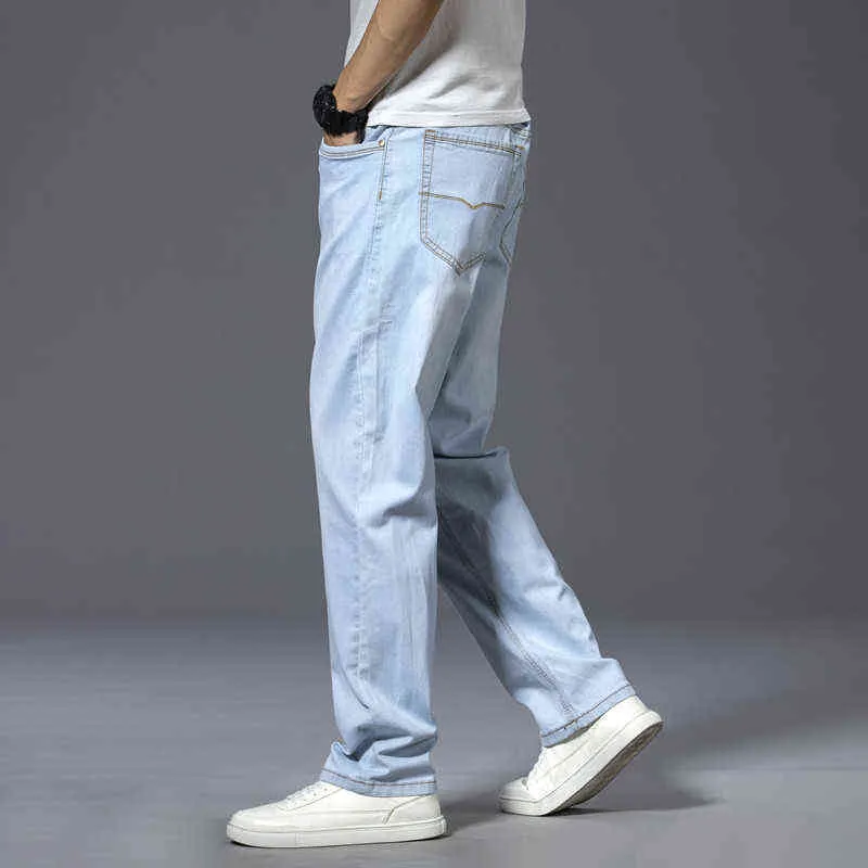 Summer Business Casual Light Blue Jeans Comodi e morbidi Pantaloni dritti da uomo in cotone elasticizzato di alta qualità 211108