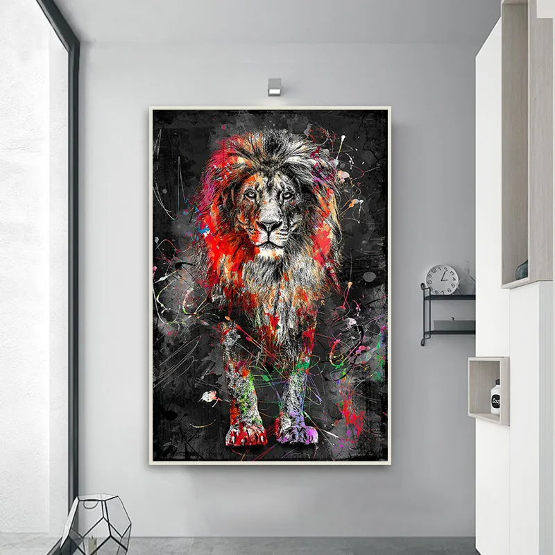 Colorful Lion Graffiti Canvas Painting Abstract Animal Wall Art Posters and Prints Cuadros Decorative Pictures for Home Design