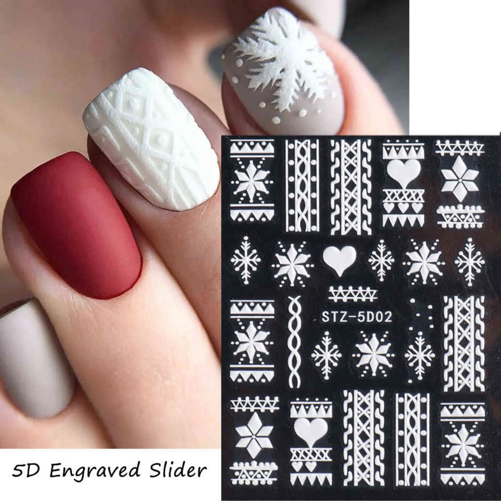 10st 5D witte sneeuwvlokken reliëf sticker Kerstmis Nieuwjaar Nail Art Design Winter Charms bloem manicure slider stickers CHSTZ5D017822262