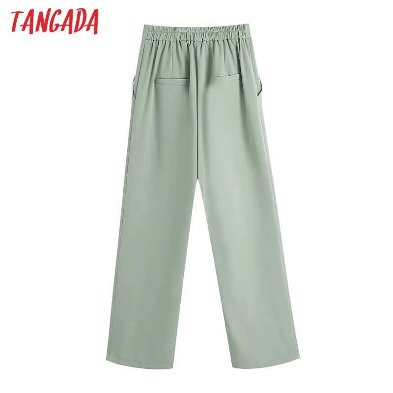 Tangada Femmes Solide Poches latérales Pantalon droit Vintage Haute taille élastique Zipper Office Lady Pantalon Mujer BE514 210609