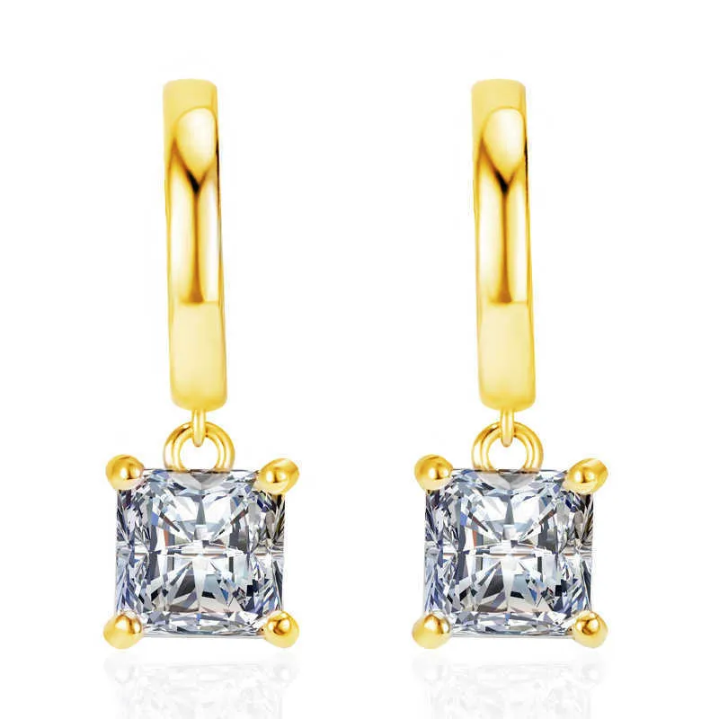 Womens Earrings Dangle crystal silver plated Square zircon simple Diamond drop style