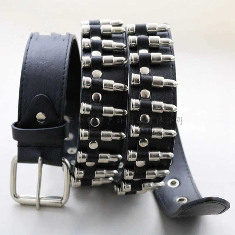 HUOBAO NEW PUNK BULLET BILLET BELTS MEN HIP HOP RIVET BELT MALE REATHER ROCKオートバイ女性ストラップ