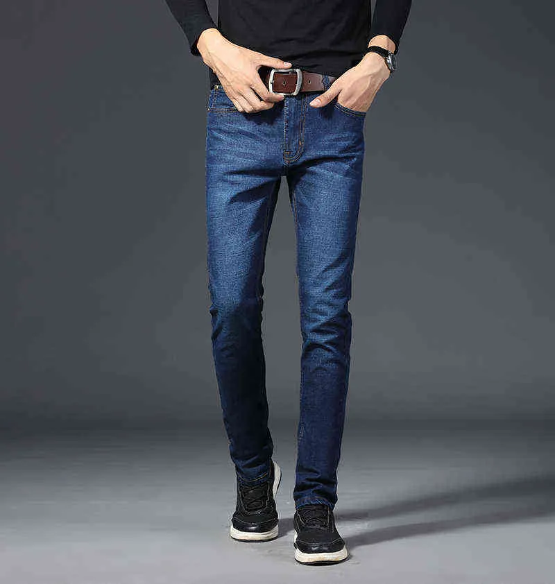 quattro stagioni jeans in denim di cotone di alta qualità uomo tinta unita marchio business pantaloni jeans casual dritti taglia grande 28-40 211108