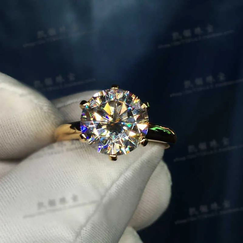 Янхуи имеет 18K RGP чистое твердое желтое золото кольцо роскошного круглого столешницы 8 мм 2 0ct лабораторные обручальные обручальные кольца для женщин ZSR169 x07151867