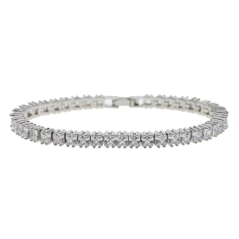 Iced Out Bling Paled Tennis Chain Armband Silver Color 5a Cz Charm Bangle for Women Hip Hip Hop Jewelry3771601