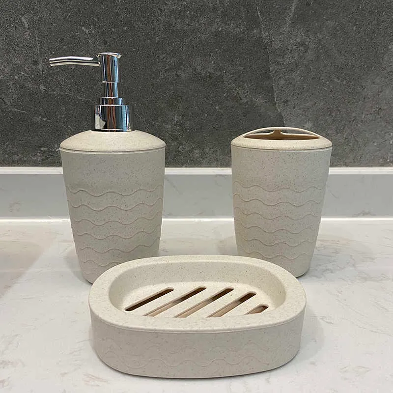 / set wheat straw soap dispenser tandborste hållare låda tvättrum kostym badrum tillbehör 210709