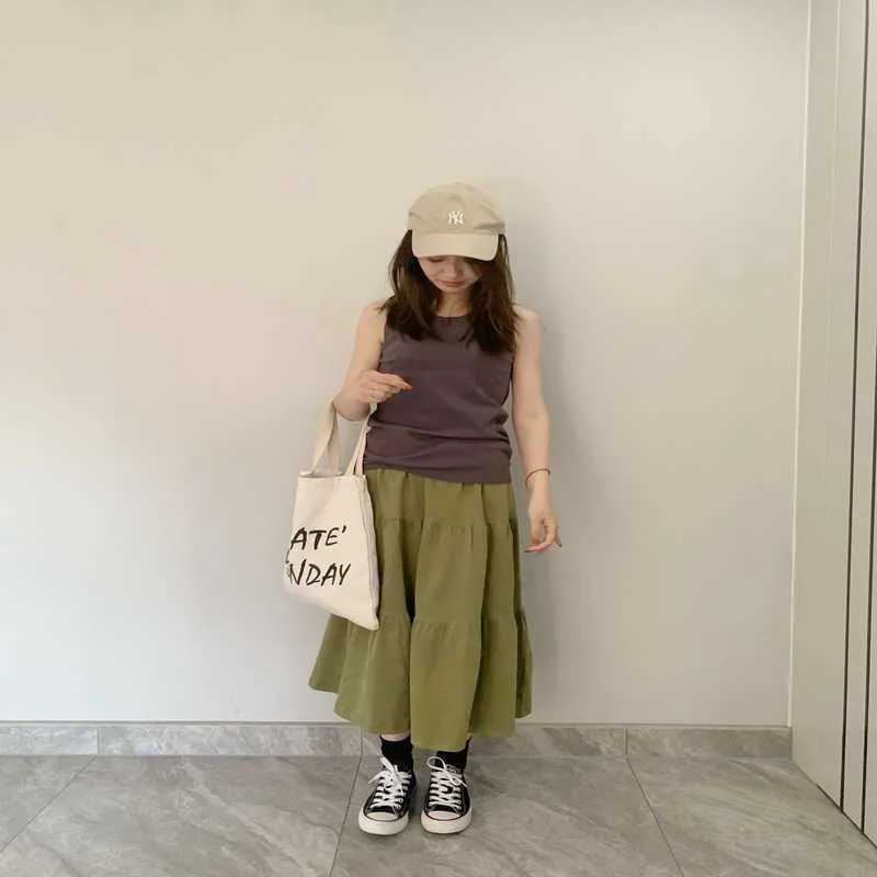 Stablissement de la famille d'été de style japonais Ensembles de la jupe couleur solide Mère Fille Tenue E2105 210610