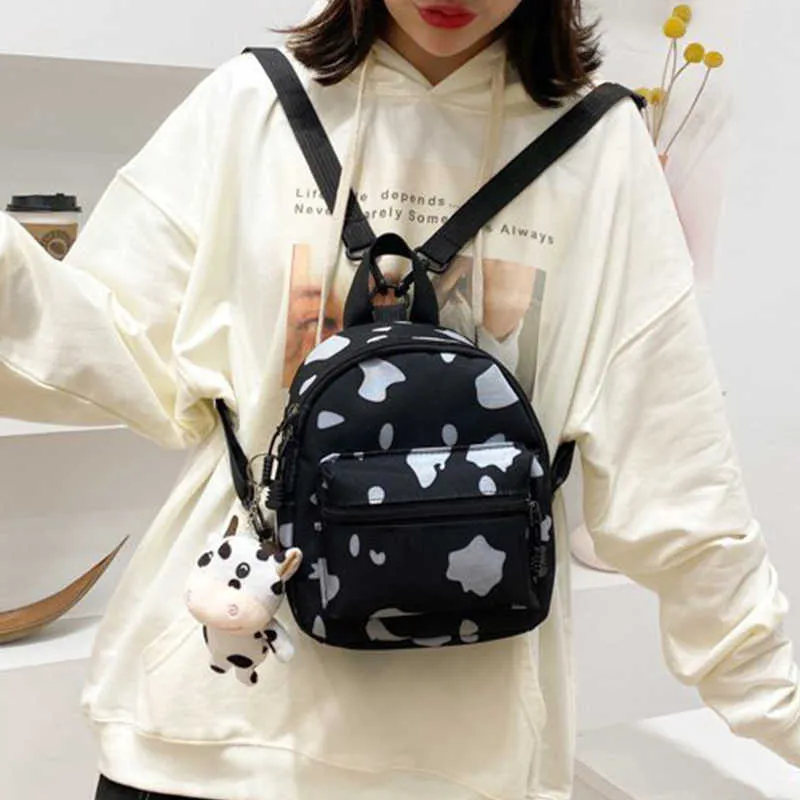 Mini Backpack Women Cute Cow Shoulder Bag For Teenage Girls Kids Multi-Function Small Bagpack Female Ladies School 211025