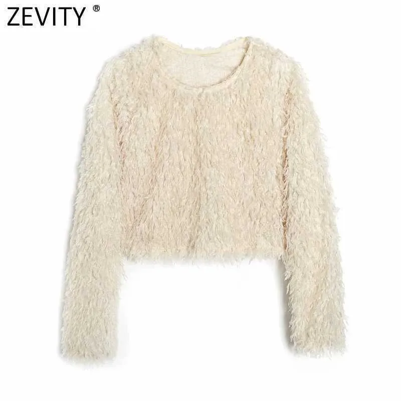 Zevity Womenファッション羽装飾スリムショートスウェットスーツ女性基本的な首ニットパーカーシックプルオーバートップスS626 210603