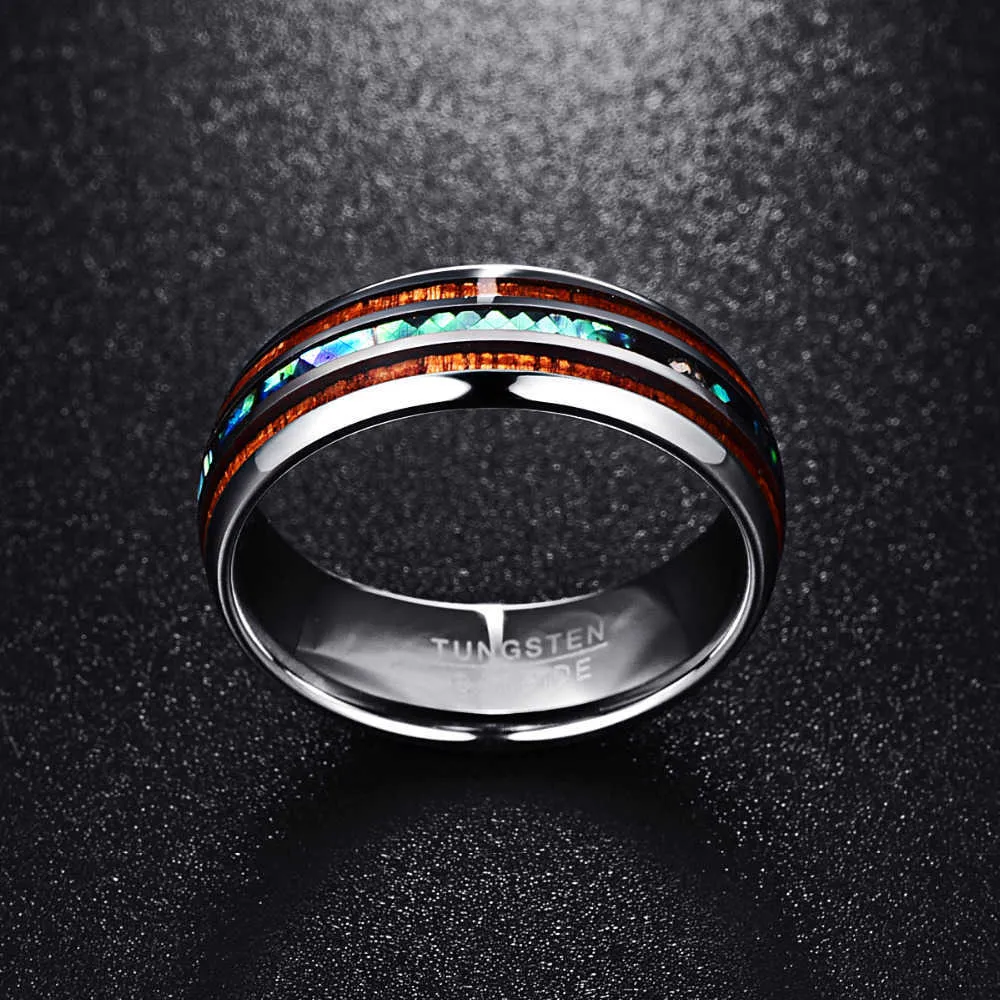 Nuncad 米国サイズ 8 ミリメートルハワイアンコアウッドとアワビシェルタングステンカーバイドリング結婚指輪男性用コンフォートフィット 5-14 210701