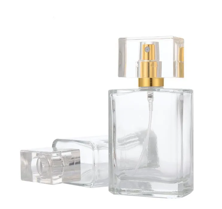30ml 50mlの空のガラス香水瓶卸売正方形スプレーアトマイザーの詰め替え可能なボトル香りのケースSN1227