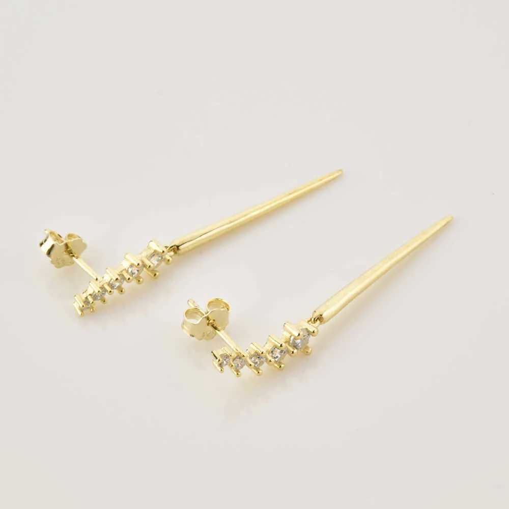 Andywen 925 Sterling Zilveren Zomer Goud Zirkoon Lijn Crystal Spike Drop Earring Dames Bruiloft Luxe Sieraden Gift 210608