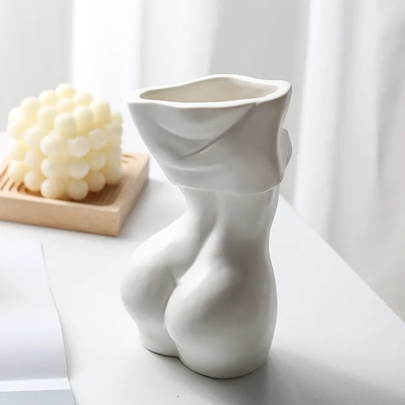 Vase de corps féminin en céramique Vases de courbe féminine look de déshabillage Vase floral créatif pour Bohe décoration de bureau à domicile cadeau pour ami 27461009