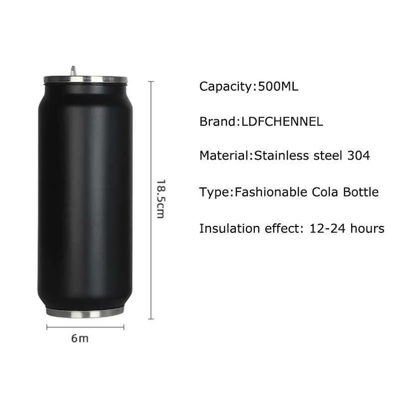 LDFCHENNEL Thermos sportivo da 500 ml con cannuccia Lattine bevande termiche Tazze di cola Bottiglie d'acqua isolate sotto vuoto in acciaio inossidabile 2012335R