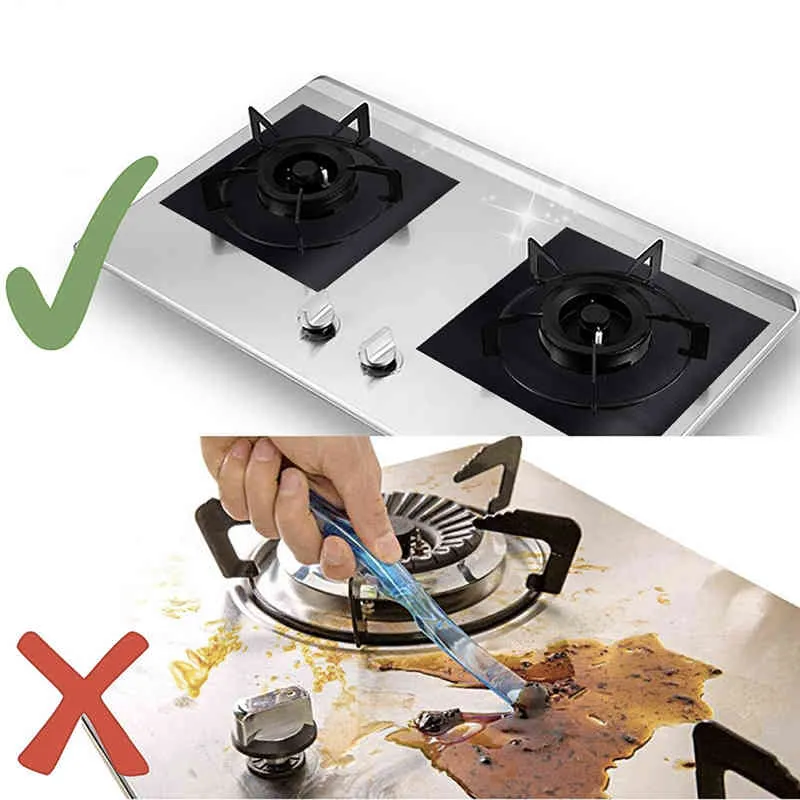 Black&sliver Reusable Foil Gas Hob Stovetop Protector Liner Cover for Cleaning Kitchen Tools Accessories 210423