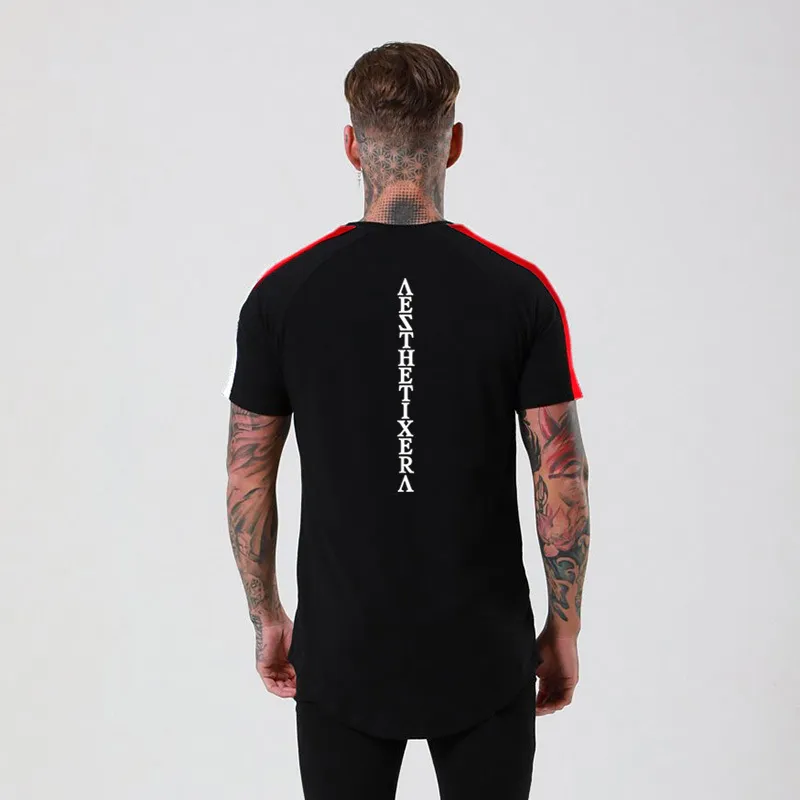 T-shirt manica corta da uomo Fitness T-shirt in cotone patchwork da uomo Slim T-shirt da uomo Pantaloni da jogging Palestre Bodybuilding Allenamento T-shirt Top 210421