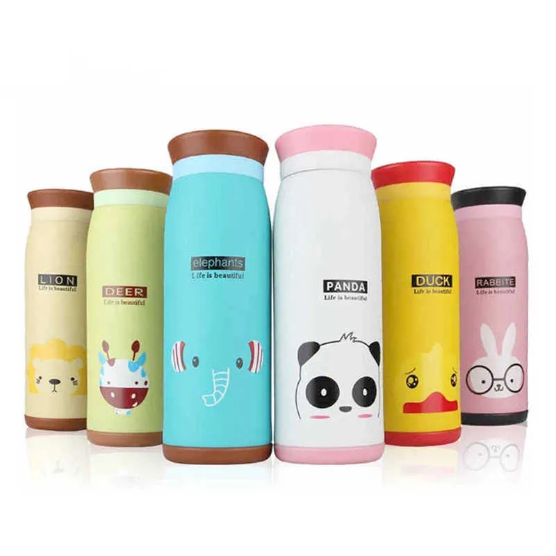 Mode Cartoon Dieren Thermosfles Kinderen Student Leuke Thermo Mok Roestvrij staal Buik Cup Thermos Thermos Thermocup 210809