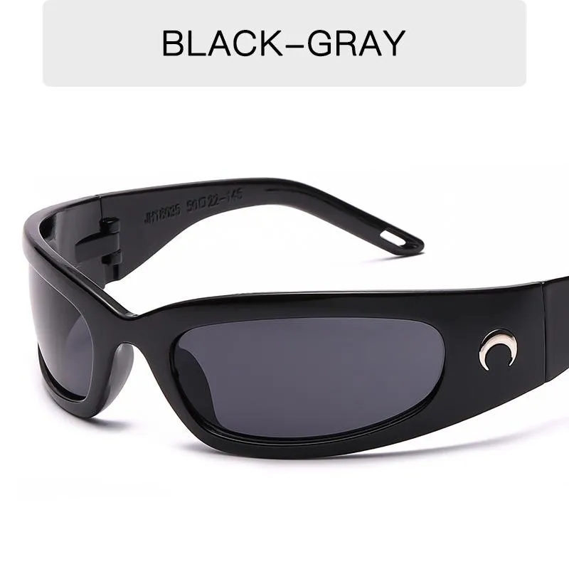 Okulary przeciwsłoneczne księżyc prostokątne kobiety mężczyźni vintage na świeżym powietrzu Sport Hip Hop Punk Sun Glasses Uv400 Trend282Z