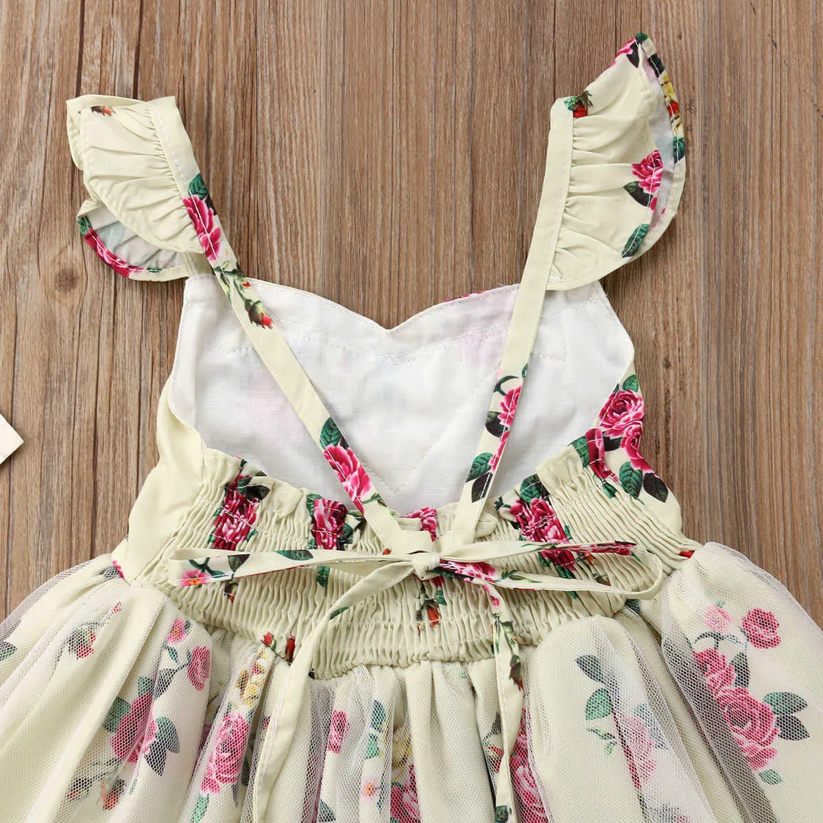 Toddler Baby Girls Summer Sweet Princess Dress Floral Print Lace Petal Sleeve Tassel A-Line Robe de princesse au genou 1-6Y Q0716