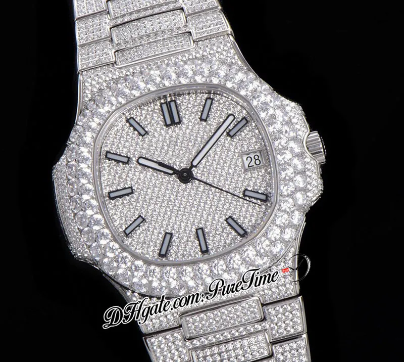 2021 TWF Diamantes pavimentados 5711 324SC 324CS Reloj automático para hombre Marcadores de palo Pulsera de acero inoxidable con diamantes completamente helado Super 287B