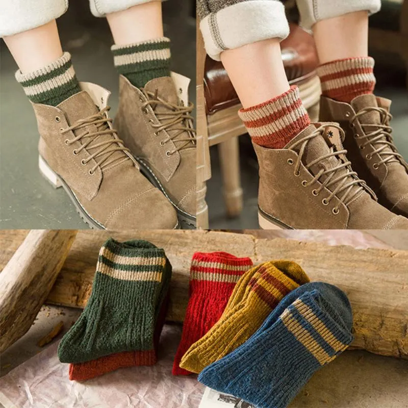 Five Fingers Gloves Autumn Gift Thickened Mid Women Socks Wool Soft Keep Warm Elastic Winter 2 Striped Comfortable191z