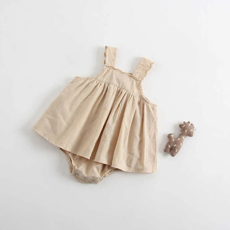 ベアリーダーサマーベビーガールズロンパー生まれたカジュアルな色の服のノースリーブ幼児ボディスーツ韓国風0-3Y 210708