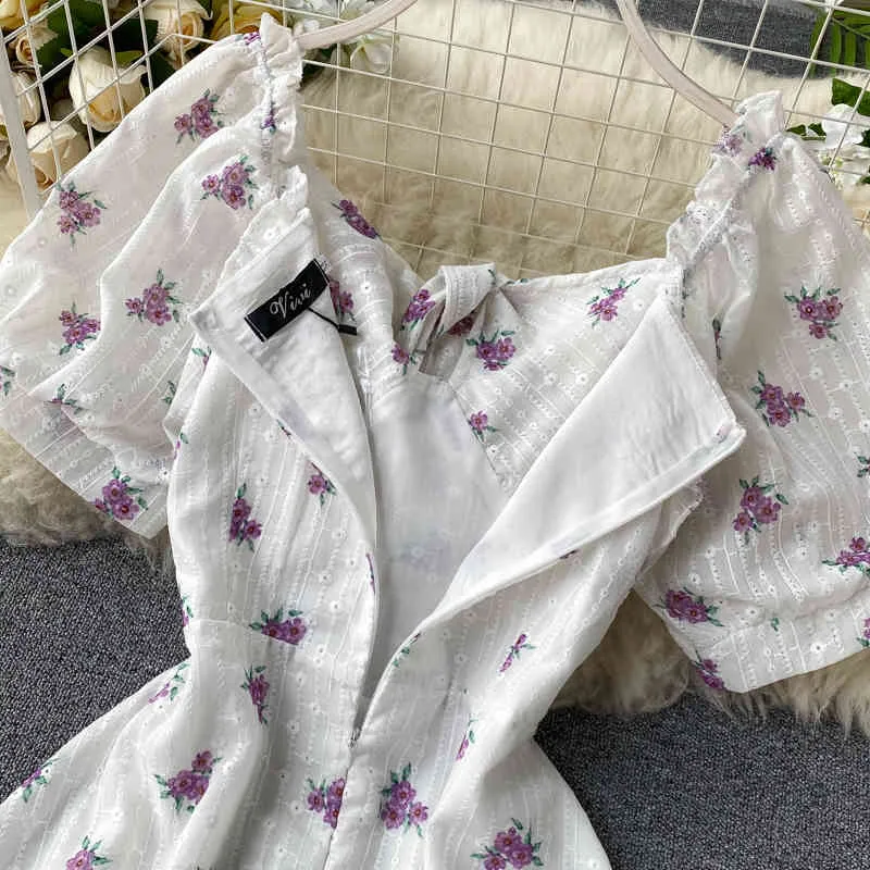 Lato Słodkie kobiety V-Neck Bow Floral Print Sukienka Causal Damska Linia Mini Plaża Nadmorski na wakacje 210423