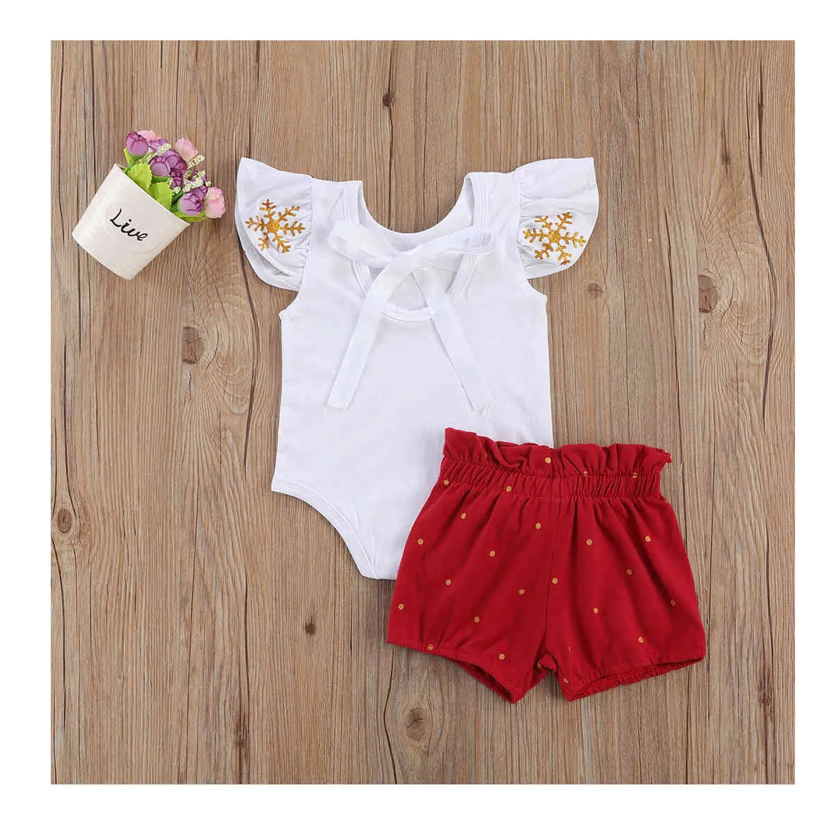 0-18m julfödd spädbarn baby tjejer kläder satt ruffles santa romper röd båge shorts xmas outfits 210515