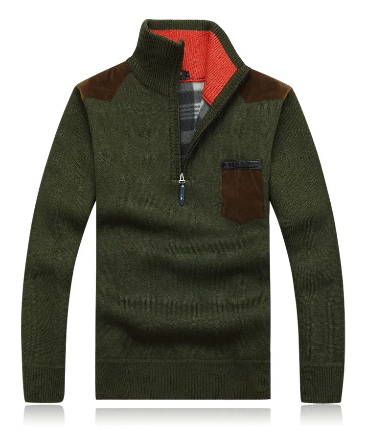 Dikke Warme Patchwork Mens Pullover Trui Turtleneck Half Zip Mens Sweaters Mode Pocket Splice Mannen Winter Lange Mouwjas 210524