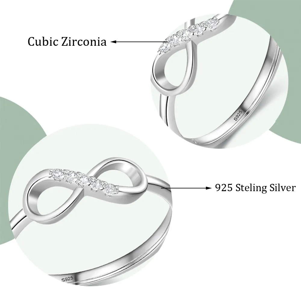 925 Sterling Silver Ring Infinity Forever Love Knot Promise Anniversary CZ Simulated Diamond Rings for Women334S