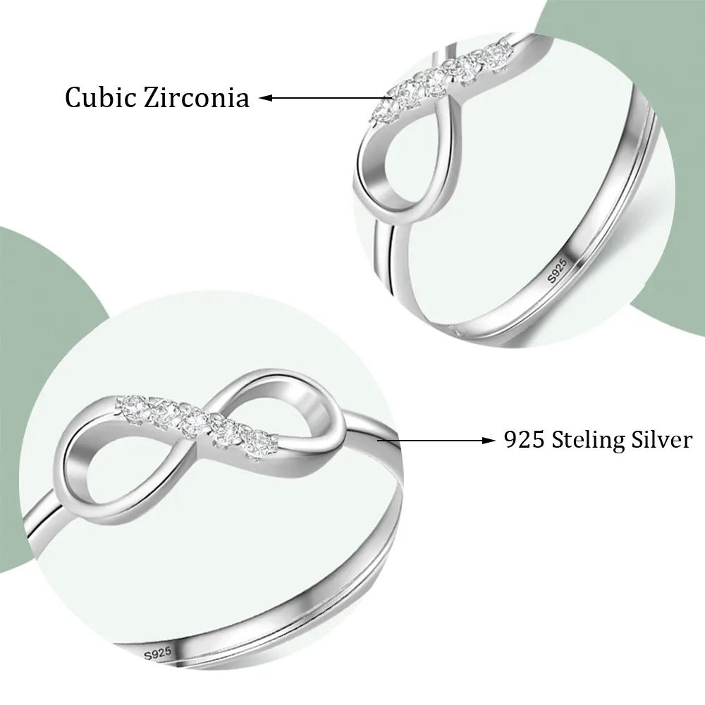 Anello in argento sterling 925 Infinity Forever Love Knot Promise Anniversary CZ Anelli con diamanti simulati le donne334S