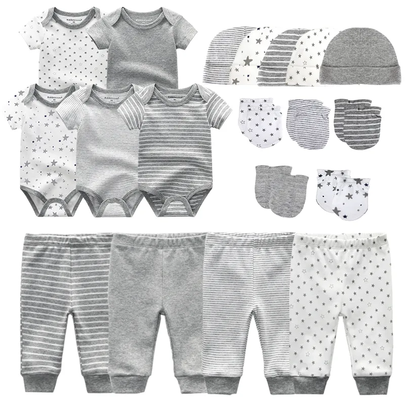 Urodzony w wieku 0-6 miesięcy zestaw Baby Boy ubrania garnitur kombinezony + spodnie + czapka + rękawiczki niemowlę dziewczyna strój narodziny ropa Onsies zestawy lato 220217