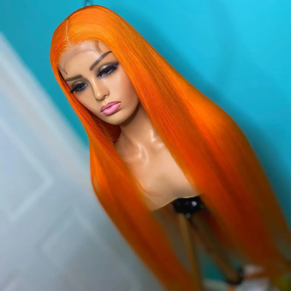 الباروكات المستقيمة 26 بوصة زنجبيل اللون البرتقالي الملون طويل الدانتيل الأمامي الاصطناعية للنساء مع شعري الطبيعي اليومية الباروكة 180 ٪ drient