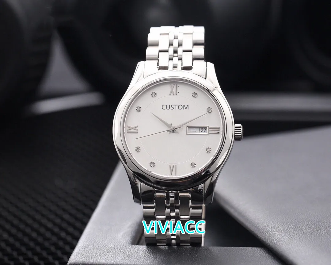 Mode Neue Geometrische Römische Zahl Uhren Männer edelstahl Automatische Mechanische Uhr Männliche Doppel Kalender Uhr 41mm