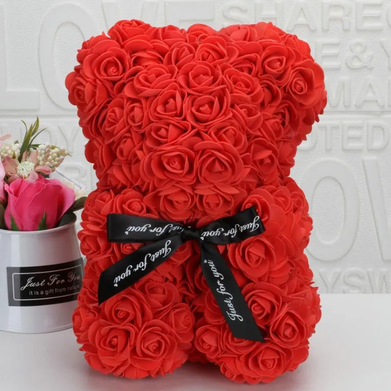 Couronnes de fleurs décoratives goutte ours en peluche fleur de Rose 25 cm mousse de savon artificielle de Roses cadeaux d'année pour les femmes cadeau de Saint Valentin W307v