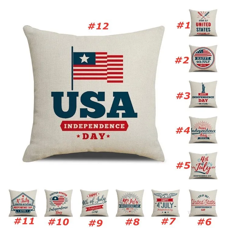 Drapeau américain Taie d'oreiller en lin American Independence Day taie d'oreiller nordique simplicité canapé housse de coussin de voiture Literie Fournitures T2I52081