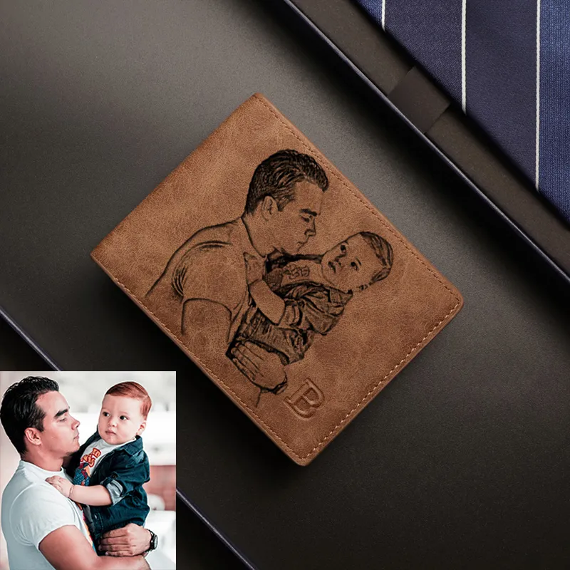 Porte-monnaie porte-photo porte-monnaie gravure personnalisée portefeuilles multifonctions givrés porte-cartes multiples loisirs cadeau de fête des pères
