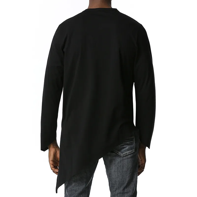Onregelmatige HEM Heren T-shirts Volledige mouw Effen eenvoud O-hals Pullover Geometry Streetwear Camisetas Plus Size 2XL 210524
