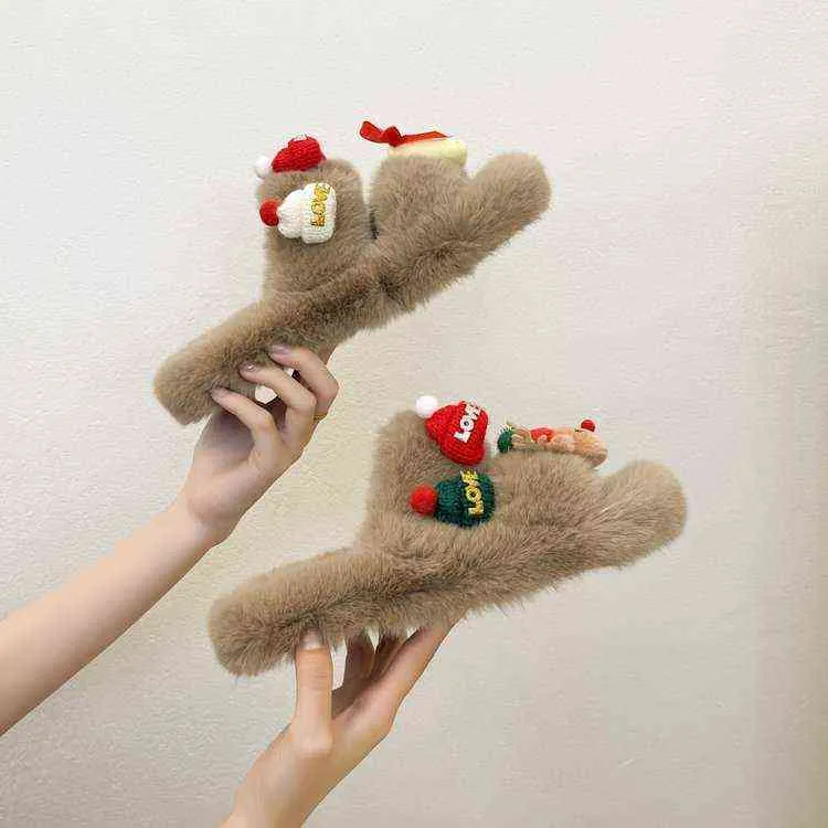 Furry Fur Slides Vero coniglio Pelliccia di pelliccia di coniglio lanuginoso flip flops donna peluche Pantofole da casa Accogliente sandali piatti morbidi Sandali carini scarpe da donna H1115