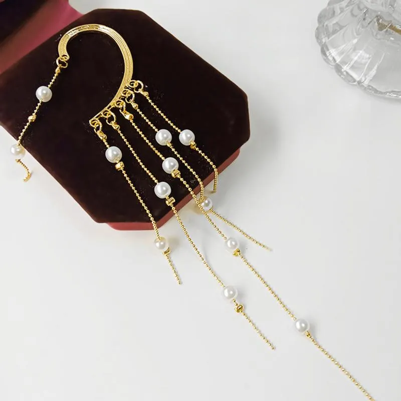 Dangle & Chandelier Vintage Pearl Tassel Ear Wrap Crawler Earrings For Women Party Non-Piercing Long Hanging Hook Wedding Jewelry183x